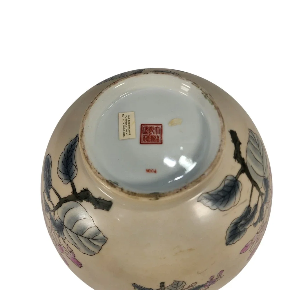 Vintage Chinese Porcelain Floral Decorative Bowl Hand Painted Pink Blue 8 Inch